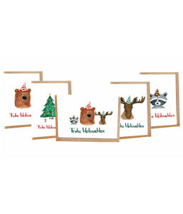 Weihnachtskarte | Frohe Weihnachten | 5er Set Tiere