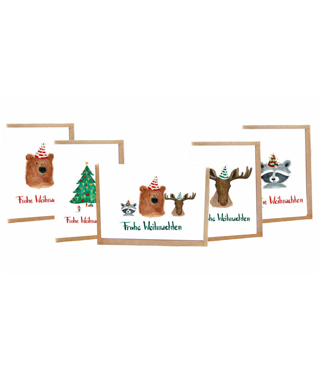 Weihnachtskarte | Frohe Weihnachten | 5er Set Tiere