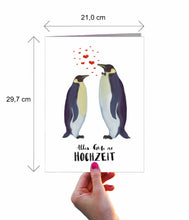 Laden Sie das Bild in den Galerie-Viewer, Hochzeitskarte | Alles Gute zur Hochzeit | Maxikarte DIN A4 | Pinguine
