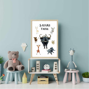 Kinderposter | Print | Kinderzimmerdeko | Safari Tiere | DIN A4